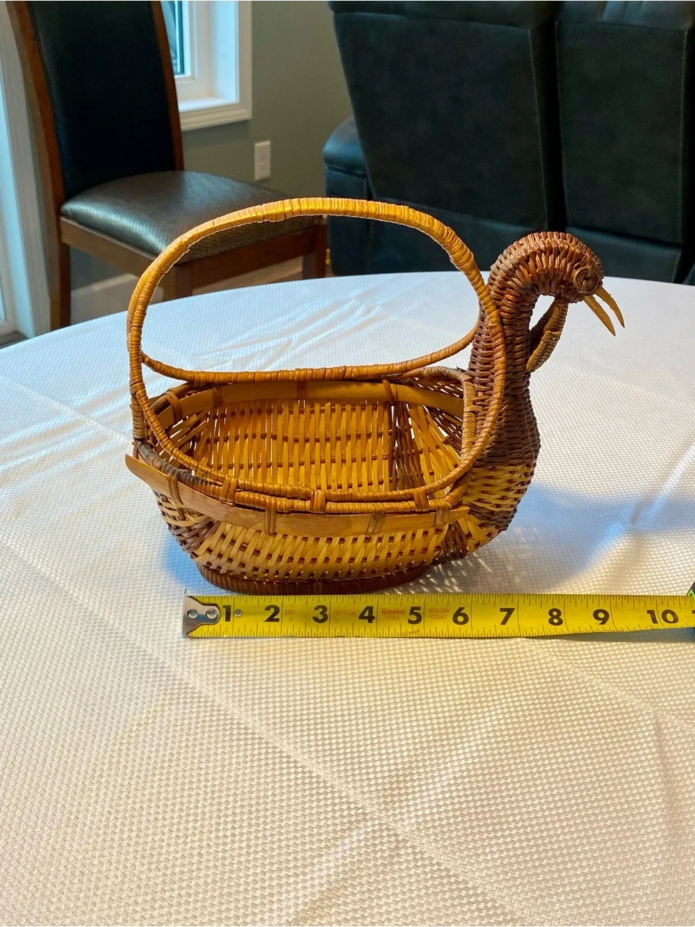 Vintage Woven Rattan Turkey Handle Basket - Natural Brown